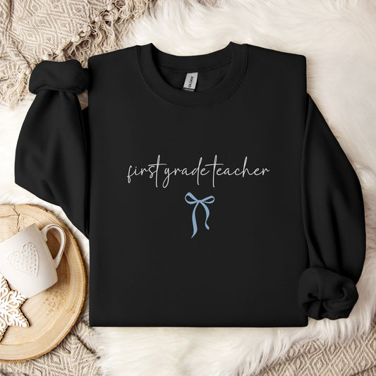 First Grade Teacher Bow Sweatshirt, Hoodie [ET1095]