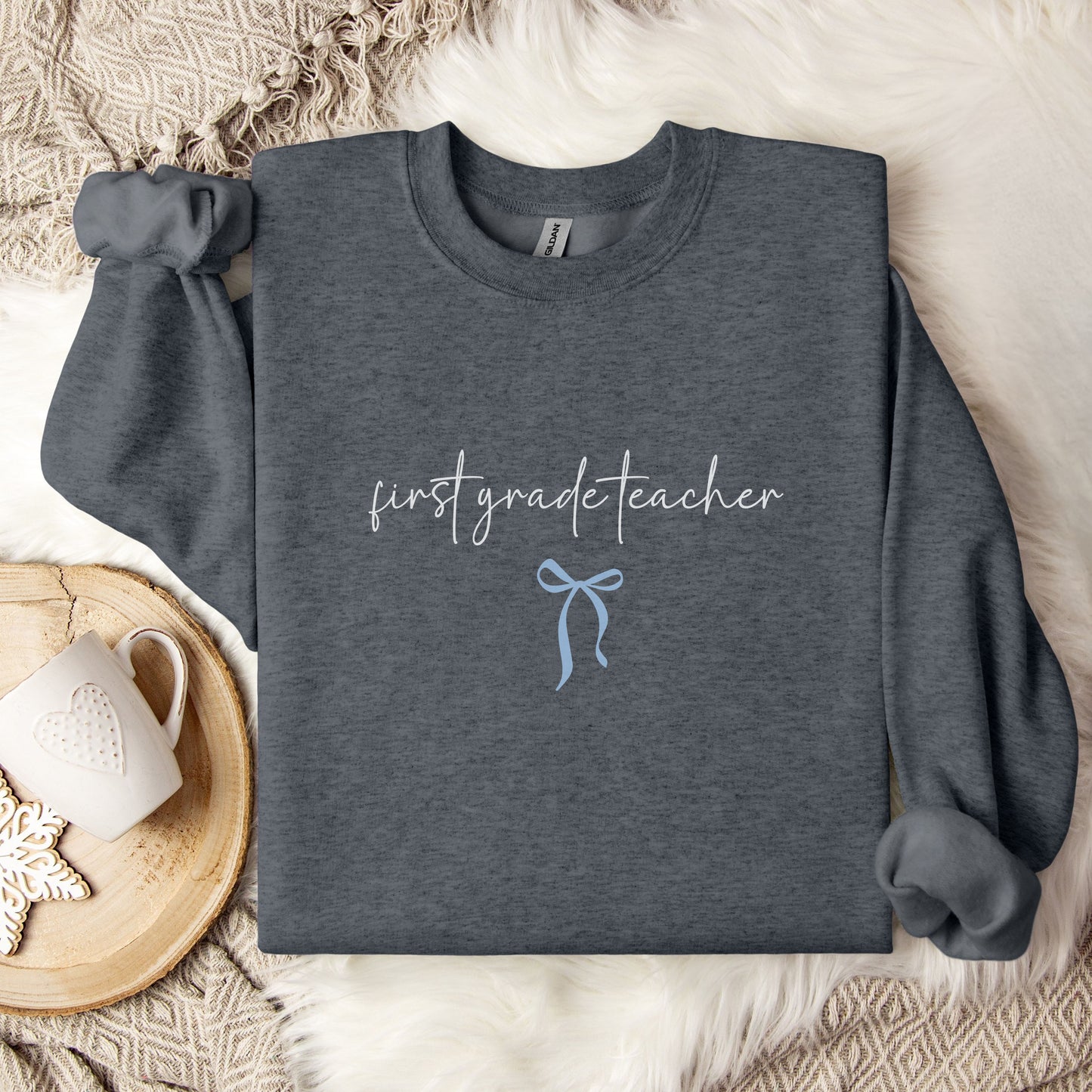 First Grade Teacher Bow Sweatshirt, Hoodie [ET1095]