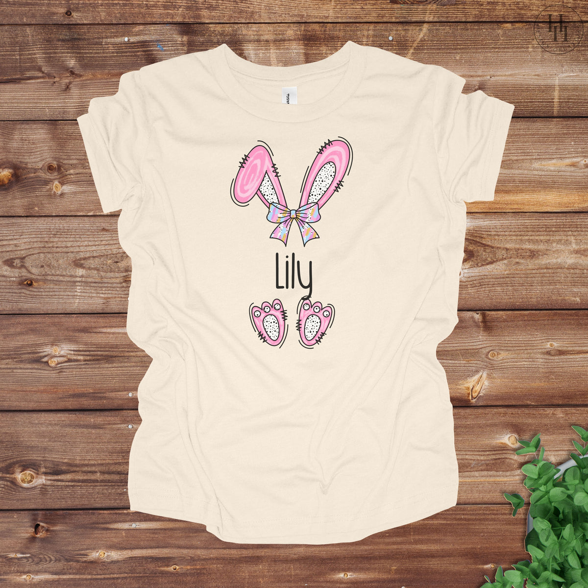 Youth Pink Easter Bunny Monogram Tee [HE1002]