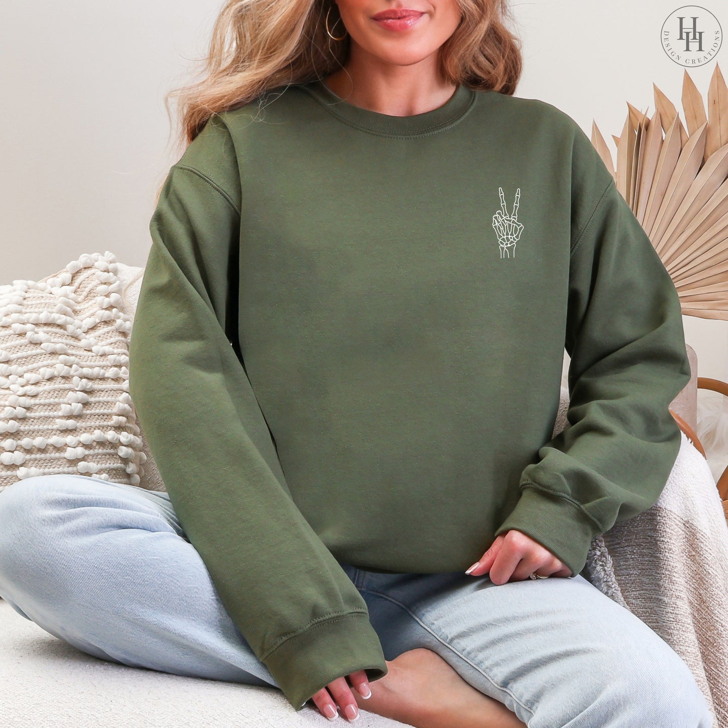 Peace Sign Skeleton Tee, Sweatshirt [HW1037]