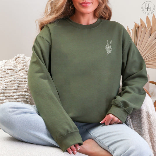 Peace Sign Skeleton Tee, Sweatshirt [HW1037]