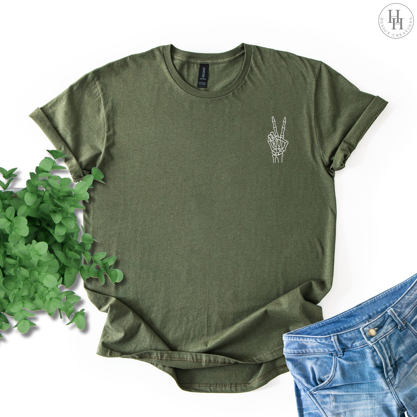 Peace Sign Skeleton Tee, Sweatshirt [HW1037]