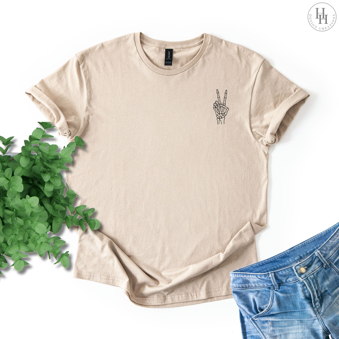 Peace Sign Skeleton Tee, Sweatshirt [HW1037]